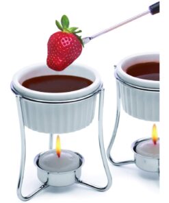 PrepWorks by Progressive 5-Ounce Ceramic Butter Warmer Home Fondue Set with Stands, Candles, and Cups, White 16 61TkgZxmW7L