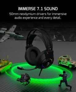Alternative view of GAMEPOWER Voldon Rainbow Gaming Headset - 7.1 Virtual Surround Sound, Wired Headphones with 50MM Drivers, Noise Cancelling Mic for PC, PS4, PS5 - Ideal for Gamers, Black Head Set