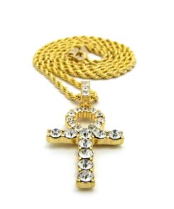 Fashion 21 Micro Pave Egyptian Ankh Cross Pendant 22 to 27 inches Various Chain Necklace Gold Tone 2mm 24" Rope Chain 15 61TqobsJs L