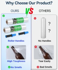 Stretch Wrap Film-2 Pack 15 inch Wide 1000ft Heavy Duty Shrink Wrap,60 Gauge 500% Stretch Industrial Strength for Pallet Wrap, Furniture Wrapping Moving & Protection,2 Roll with Handles 2 Pack(with Handles) 9 61TsHZYAcgL