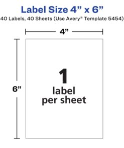 Avery Removable Labels, 4" x 6" Blank Labels, Laser/Inkjet Printable Labels, 40 Labels per Pack (5454) 16 61Tuq SkyFL