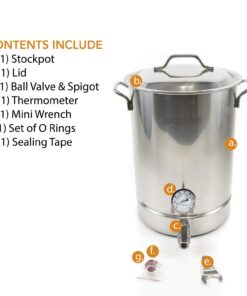 GasOne BS-64 Stainless Steel Kettle Pot Pre Drilled 4 PC Set Quart Tri Ply Bottom for Beer Includes Lid Ball Valve, Thermometer, Spigot-Home Brewing Supplies, 64 QT/16 GALLON 18 61Tv5vAtO L