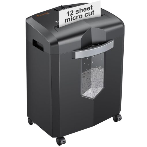 Bonsaii 12-Sheet Micro Cut Shredders for Home Office, 60 Minute P-4 Security Level Paper Shredder for CD, Credit Card, Mails, Staple, Clip, with Jam-Proof System & 4.2 Gal Pullout Bin C266-B 1 2 Sheet-60Mins