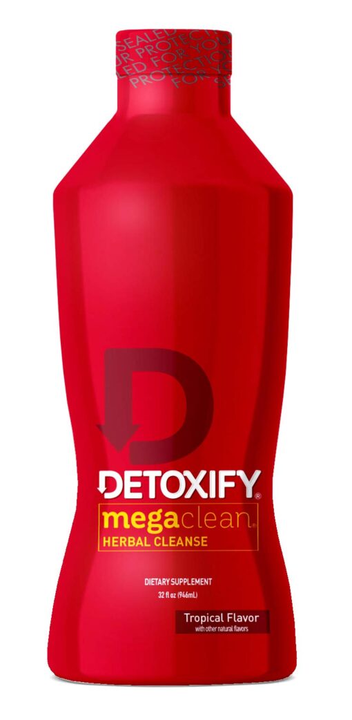 Detoxify Mega Clean Herbal Cleanse – Tropical – 32 oz – Professionally Formulated Herbal Detox Drink – Enhanced with Milk Thistle, Ginseng Root & Guarana Seed – Plus Sticker 32 Fl Oz (Pack of 1)