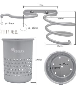 ELVASEN Hair Dryer Holder, Wall Mount Organizer Shelf Rack for Bathroom, Wall Mount with Comb Makeup Brushes Cup,Bathroom Washroom Shower Accessories Storage Organization Aluminum Set 21 61TxsChoTOL