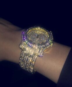 Men's 45mm Iced Diamond Watch with Roman Dial and Bling-ed Out Adjustable Metal Strap - Quartz Movement - 14k Gold or Silver - Watch, Bracelet Set or Tennis Chain Set 25 61TyJI1LZFL