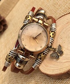 Alternative view of C&L Workshop Women's Lady's Fashion Wrist Bracelet Watch with Butterfly Charm Genuine Leather Band Gift (Butterfly Charm)