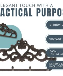 Alternative view of Comfify Decorative Cast Iron Wall Hook Rack - Vintage Design Hanger with 4 Hooks - for Coats, Hats, Keys, Towels, Clothes, Aprons etc |Wall Mounted - 12.25 x 5.75- with Screws and Anchors