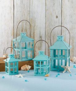Kate Aspen, Distressed Metal Vintage Decorative Mini Lantern, Centerpiece, Party Favor, 2.5 x 2.5 x 6.5, Blue Small 35 61U2PjYB UL