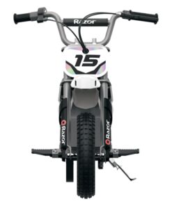 Razor MX400 Dirt Rocket 24 Volts Motocross Electric Dirt Bike with Hand Operated Brakes, Retractable Kickstand, and Folding Metal Pegs, White 13 61U52vXci L