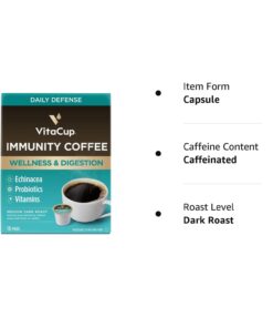 VitaCup Immunity Coffee Pods, Wellness Boost with Antioxidants, Echinacea, Probiotics, Vitamin C & D3, Medium Dark Roast, Recyclable Single Serve Pod Compatible with Keurig K-Cup Brewers,16 Ct 16 Count (Pack of 1) 27 61U6Ti59x0L