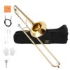 Eastar Bb Tenor Slide Trombone for Beginners Students, B Flat Brass Plated Trombone Instrument with Mouthpiece, White Gloves, Cleaning Kit, ETB-330, Golden 17 61UKhJW6dDL