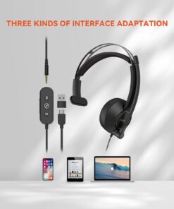 NUROUM Wired Headset, Single-Ear (Mono) Headphones with Noise Canceling Microphone, On Ear Computer Headset with in-line Control, USB/Type-C, PC Headset for Home Office Online Class Skype Zoom Single-Ear(USB Control) 19 61UMykk3wcL