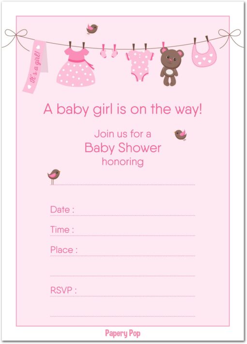 30 Baby Shower Invitations for Girl with Envelopes (30 Pack) - Baby Girl Shower Invite Cards - Fits Perfectly with Pink Baby Shower Decorations and Supplies for Girls