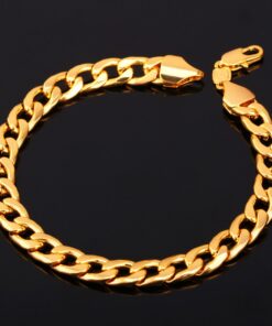 U7 Link Bracelets for Men, Stainless Steel/Black/Gold Plated Cuban Link Chain Bracelets, Unisex Chunky Bracelets, Xmas Fathers Day Jewelry for Him 03.Cuban link-7mm-gold 8.2 Inches 18 61UNQSJqsaL