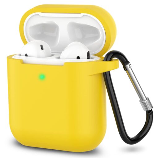 SATLITOG AirPods Case Cover with Secure Lock Keychain, Protective Silicone Cover Compatible with Apple AirPods 2nd & 1st Charging Case - Yellow