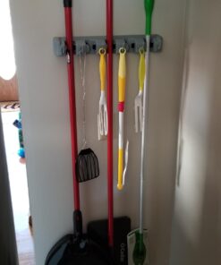 New Version 4pcs Self Adhesive Broom Holder with Gripper and 2 Hooks, Damage Free Broom Mop Holder, No Drill Anti-Slip Wall Mount Broom Gripper Organizer for Bathroom Kitchen Garden Garage 23 61USJFgUrrL