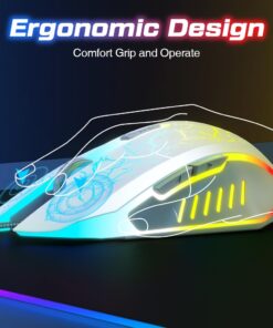 VersionTECH. Wired Gaming Mouse, Computer Mouse Ergonomic Mice with 7 LED Lights RGB Backlit, 6 Programmable Buttons, 4 Adjustable DPI for Laptop PC Gamer Desktop Chromebook Mac Games-White white 28 61UVn7AoCIL
