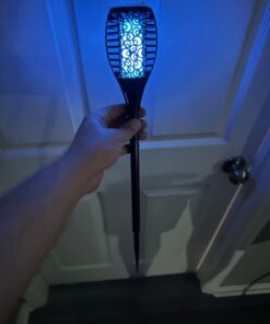 Solar Tiki Torches Christmas Lights with Flickering Flame Outdoor Halloween Decoration Torch Light Waterproof Landscape Decor Mini 4 Pack Lamp for Yard, Patio, Garden, Porch, Backyard Blue 4 Pack 53 61UWvVwVw1L