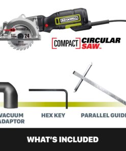 Rockwell 4-1/2” Compact Circular Saw, 5 amps, 3500 rpm, with Dust Port and Starter Kit– RK3441K , Black 35 61UfBSsB vL