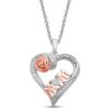 Jewelili Open Heart Mom Script and Rose Necklace Pendant in 14K Rose Gold Over Sterling Silver with Round Diamonds and 18 inch Rolo Chain