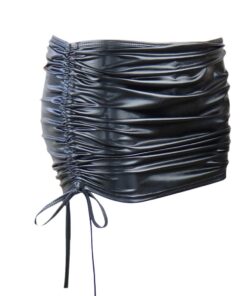 TiaoBug Womens Shiny Metallic Pleated Clubwear Party Mini Skirt with Inside Panty One Size Black 12 61Ul x1oilL