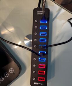 vantisan Powered USB 3.0 hub, 11-Port USB Hub Splitter Extension 7 USB 3.0 Data Ports + 4 Smart Charging Ports with Separate LED On/Off Switches and 12V/3A Power Adapter for USB Devices. black 47 61UllBDLHNL