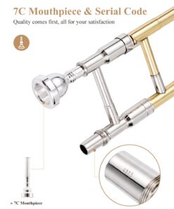 Eastar Bb Tenor Slide Trombone for Beginners Students, B Flat Brass Plated Trombone Instrument with Mouthpiece, White Gloves, Cleaning Kit, ETB-330, Golden 17 61Um1DK2OL