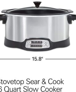 6 Quart Slow Cooker - Programmable Cook Crock with Stovetop Safe Sear(Silver) 13 61UnaICiN7L