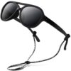 RIVBOS Kids Sunglasses Polarized UV Protection Flexible Rubber Glasses Shades with Strap for Boys Girls RBK004 004-1 Black 17 61UnfvlMN5L