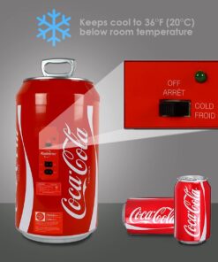 Coca-Cola 12 Can Portable Mini Fridge w/ 12V DC and 110V AC Cords, 10L (10.6 qt) Can Shaped Personal Cooler, Red, Travel Fridge for Drinks, Snacks, Lunch, Home, Office, Dorm Room, RV Coca Cola 18 61UwgrORYFS