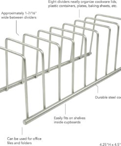 Spectrum Diversified Euro Kitchen Organizer for Plates, Cutting Boards, Bakeware Cooling Racks, Pots & Pans, Serving Trays, Reusable Containers, and Lids, Satin Nickel 13.5" x 4.5" x 4.25" 32 61V vBGQXaL