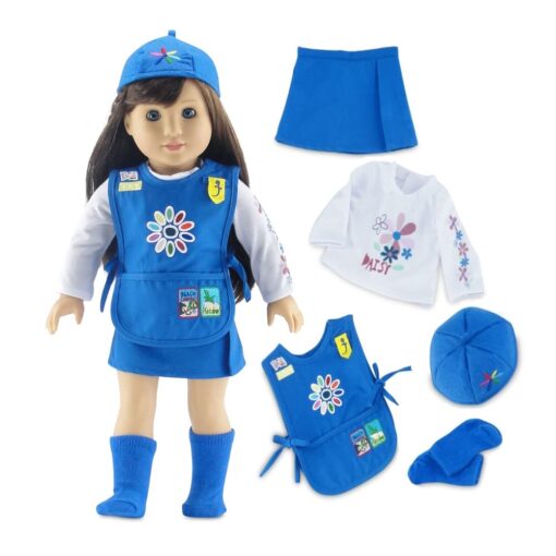 Emily Rose 18 Inch Doll Clothes | 18" Doll Daisy Girl Scout-Inspired 5 Piece Doll Clothing Uniform, Including Tunic with Embroidered Patches! | Gift Boxed!