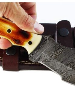 Moorhaus Handmade Damascus Burnt Camel Bone Tracker Knife with Leather Case 13 61V4BRgV00L