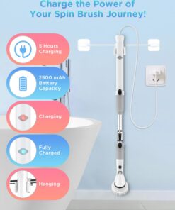 Electric Spin Scrubber, Cordless Power Brush Floor Scrubber with Adjustable Extension Arm and 4 Replaceable Bathroom Cleaning Brush Heads, Ideal for Tub, Tile, and Floor Cleaning White 32 61V6rV08PpL