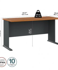 Bush Business Furniture Series A 60W Desk in Natural Cherry and Slate 12 61VCFI1BLXL