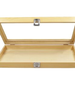 MOOCA Wooden Jewelry Display Case, Jewelry Organizer Case with Tempered Glass Top Lid & Removable Black Velvet Pad, Natural Wood Color 25 61VGlWICuJL