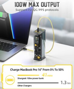 Shargeek Portable Charger, Storm 2 100W 25600mAh Laptop Power Bank, World's First See Through Battery Pack with IPS Screen, DC & 2 USB C & USB Ports for MacBook Pro/Dell XPS, iPad/iPhone 13 and More 29 61VKufnhzZL