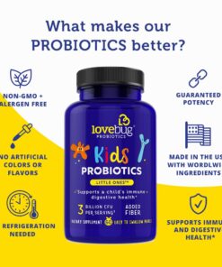 lovebug PROBIOTICS for Kids | Multi-Strain 3 Billion CFU | Constipation & Stomach Discomfort | Sugar Free | Ages 6+ 60 Count (Pack of 1) 21 61VLmqv0loL 1