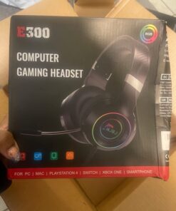 CHAFON E300 Gaming Headset with Noise Cancelling Microphone, Surround Sound Headphones for PS4 PC Xbox One PS5 Controller, Dynamic RGB Wired Headsets for Computer Laptop Mac Nintendo NES Games 40 61VNuo76vvL