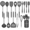 Silicone Cooking Utensil Set,Umite Chef Kitchen Utensils 15pcs Set Non-stick Heat Resistan BPA-Free Stainless Steel Handle Tools Whisk - Grey Gray 52 61VR6ooA98L