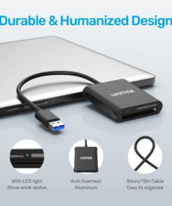 USB Card Reader, Unitek 3-Slot USB 3.0 Compact Card Reader, Read 3 Cards Simultaneously, Aluminum SD Micro SD CF Card Adapter Supports Flash Memory Card, Black 21 61VSkSQ3EbL