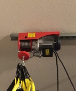 Partsam 440Lbs Lift Electric Hoist Crane Remote Control Power System, 110V Electric Hoist Zinc-Plated Steel Wire Overhead Crane Garage Ceiling Pulley Winch w/Straps (w/Emergency Stop Switch) 47 61VSuo xxeL