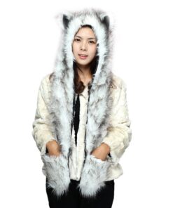 Alternative view of Winter Plush Hooded Scarf Cute Animal Paw Gloves Pocket Soft Earflap Hat 3 in 1 White