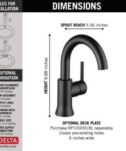 Delta Faucet Trinsic Single Hole Swivel Spout Bathroom Faucet, Black Bathroom Sink Faucet, Single Handle Bathroom Faucet, Diamond Seal Technology, Drain Assembly, Matte Black 559HA-BL-DST Standard Spout 14 61VVJzHgrzL