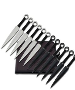 Perfect Point RC-086-12 Throwing Knife Set with 12 Knives, Silver and Black Blades, Cord-Wrapped Handles, 8-1/2-Inch Overall