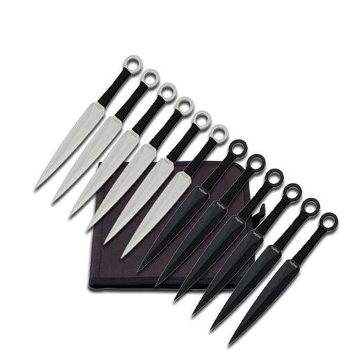 Perfect Point RC-086-12 Throwing Knife Set with 12 Knives, Silver and Black Blades, Cord-Wrapped Handles, 8-1/2-Inch Overall