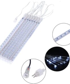 Adecorty Christmas Lights Outdoor, Meteor Shower Lights 12 inch 8 Tubes Snow Falling Rain Cascading Icicle Lights for Xmas Tree, Christmas Decorations Outdoor, Luces de Navidad para Exterior (White) 12 in White 16 61VaUug4xwL