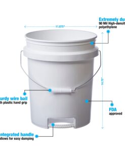 Hudson Exchange 5 Gallon Bucket with Bottom Grip Handle, HDPE, White, 4 Pack 10 61Vcsu7dOvL