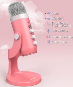 ZealSound Gaming USB Pink Microphone with Quick Mute for Phone Computer PC PS5,Studio Mic with Gain Control,Echo&Monitor Volume Adjust for Streaming Vocal Recording ASMR Podcast Video K66 21 61VdBf1fn3L